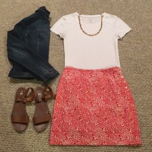 LOFT | Red & White Floral Pencil Skirt